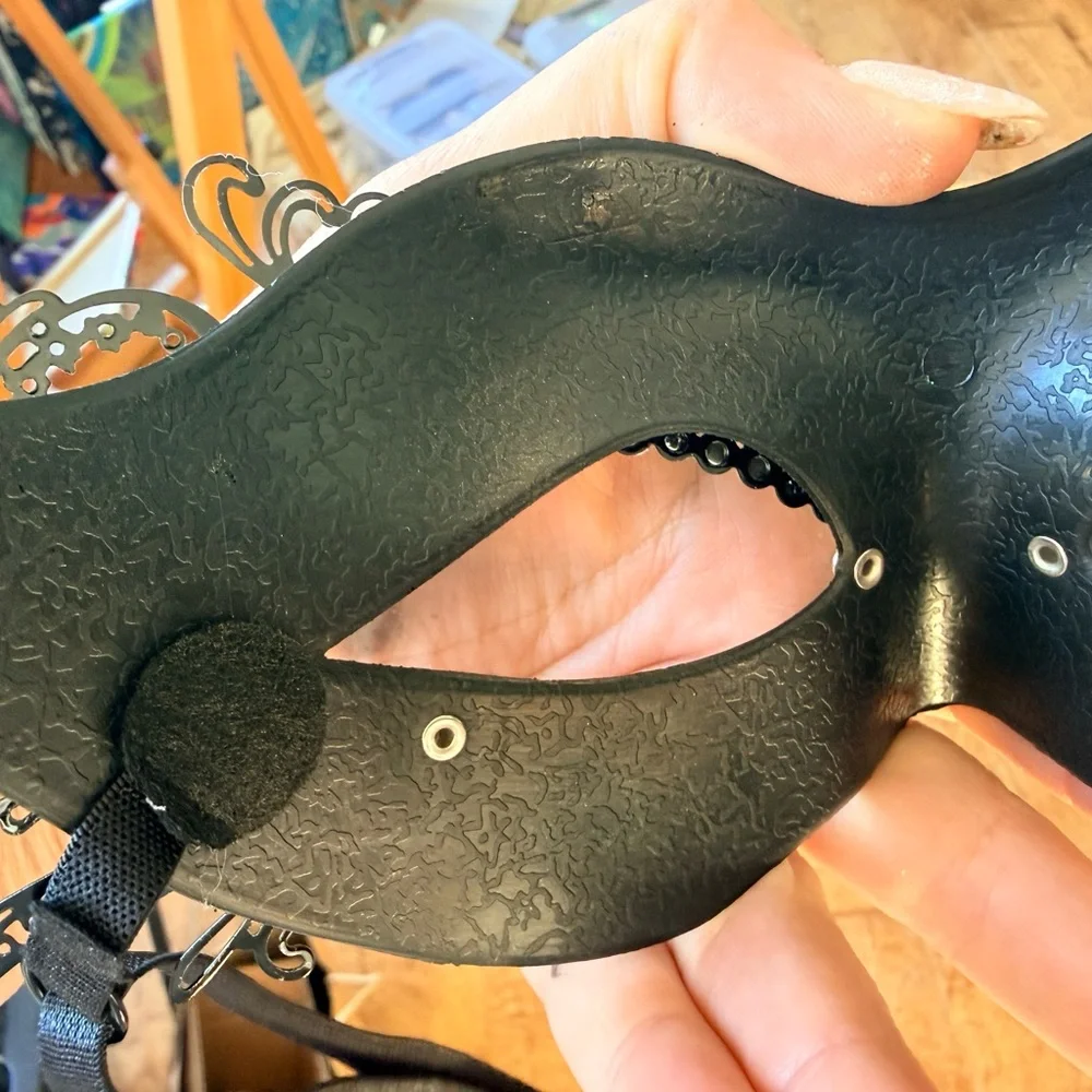 Pair of Black Rhinestone Filigree Masquerade Masks with a little black sparkle